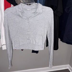 Brandy Melville Light Gray Button Down Cropped Shirt
